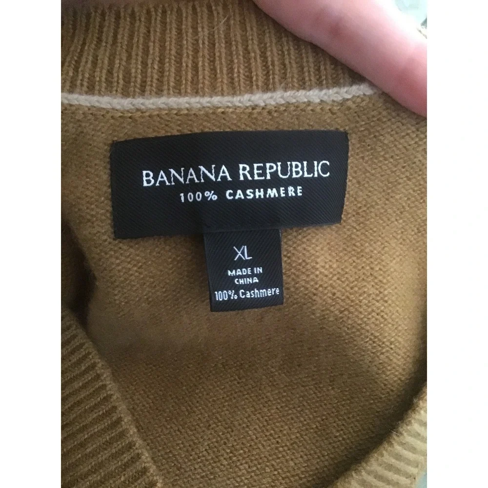 Banana Republic Amalfi 100% Cashmere V-Neck Sweater Camel Warm Brown Pullover XL
